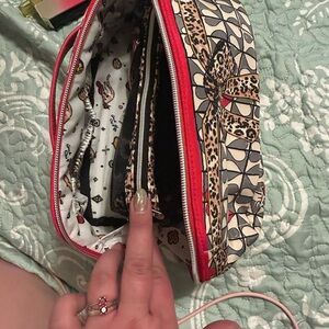 Antique Leopard and Red Bow Cosmetic Bag w/ mini mesh bag inside